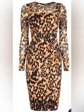 Karen Millen Leopard-Print Long Sleeve Dress in Brown and Black
